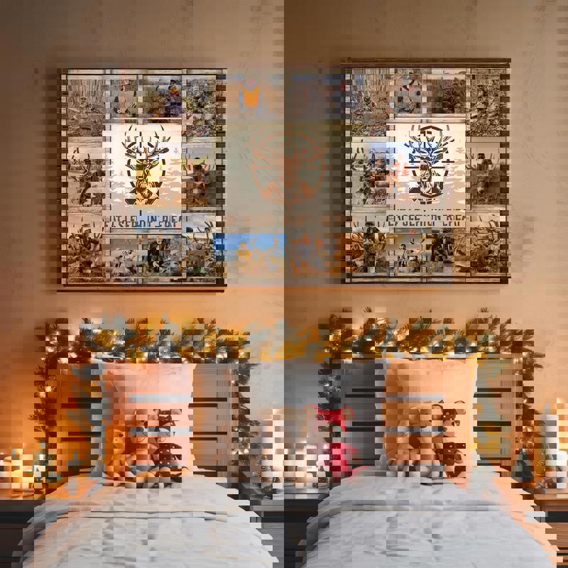 Deer hunting canvas custom photo collage, rustic farmhouse wall art, personalized gift for him, decor for hunting lodge