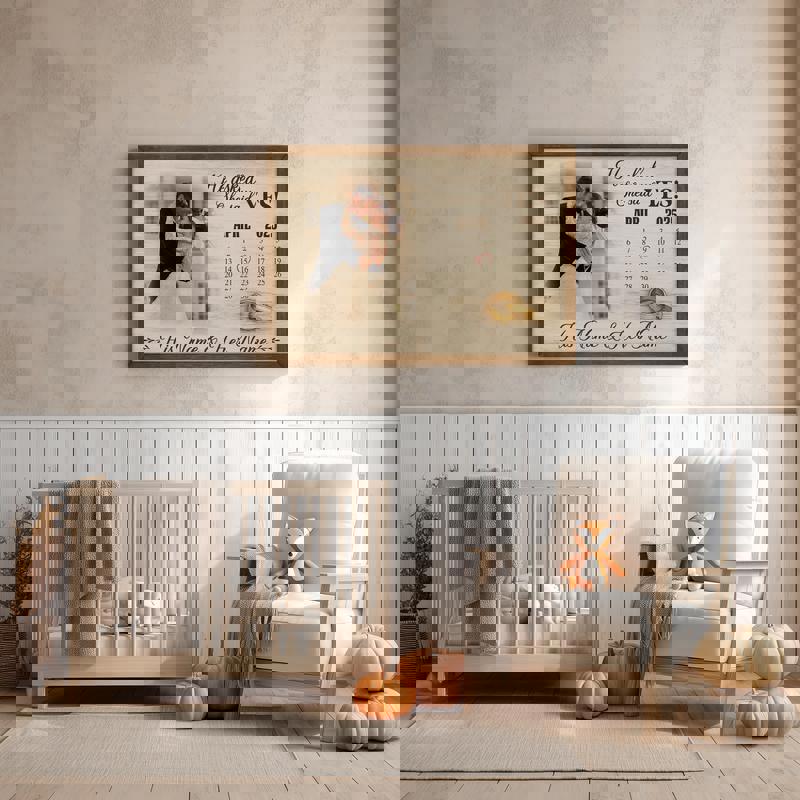 Engagement proposal canvas print, simple white calendar with heart accent, custom names and date, sweet wedding shower gift