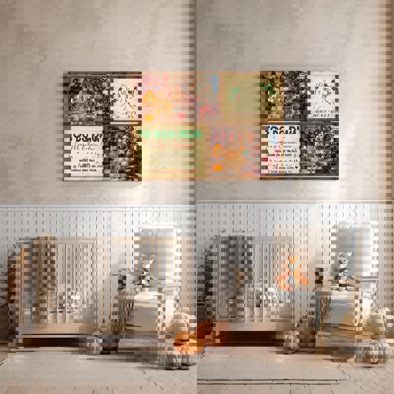 Dog & mom photo collage canvas personalized with your pictures, cheerful holiday colors, Christmas gift for a proud dog mom Dog & mom photo collage canvas personalized with your pictures, cheerful holiday colors, Christmas gift for a proud dog mom