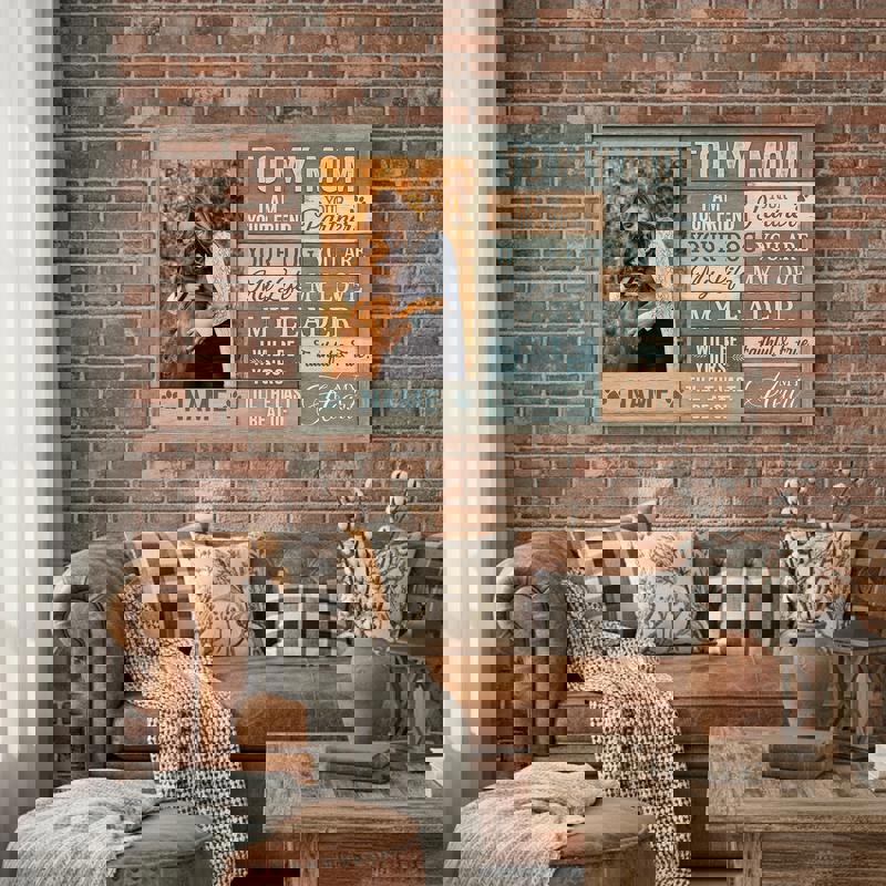 Dog mom custom canvas with pet photo, names, and date, coastal farmhouse wall art, meaningful Mother’s Day gift for mom