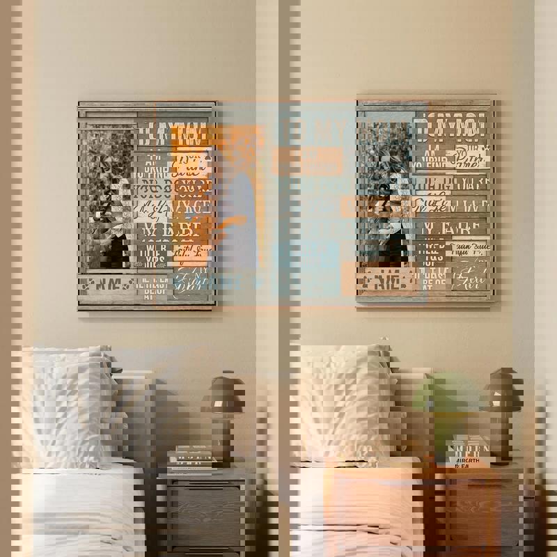 Dog mom canvas, custom pet portrait and To My Mom letter, rustic neutral farmhouse style, thoughtful gift for dog-loving mom