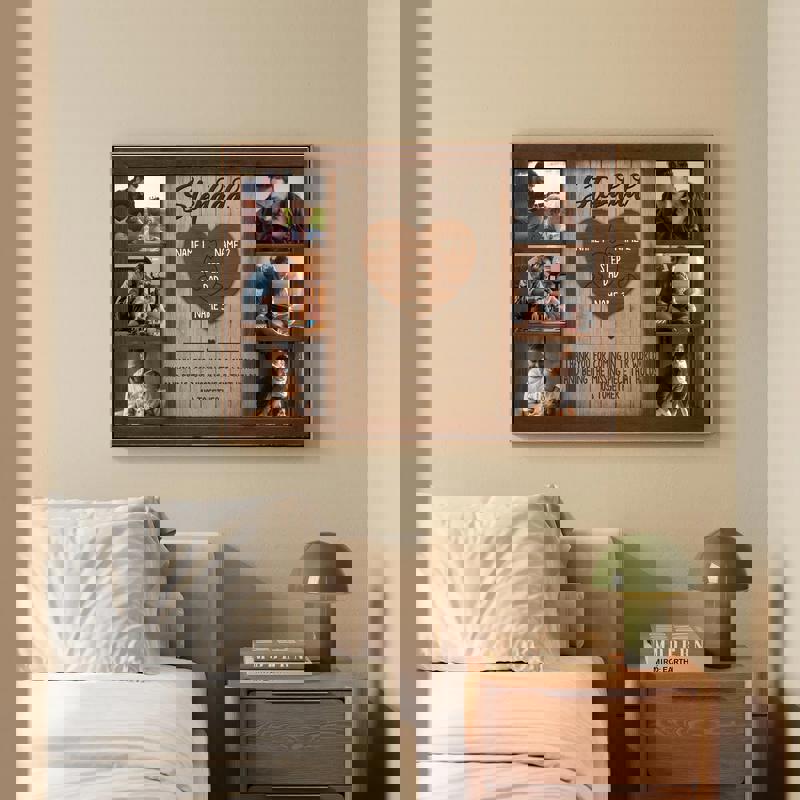 Step dad puzzle canvas wall art personalized with kids’ names on distressed black background, rustic look, Father’s Day gift