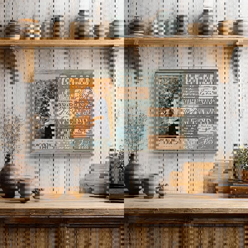 Dog mom personalized canvas featuring your dog’s photo, heartfelt To My Mom note, rustic farmhouse decor for Mother’s Day