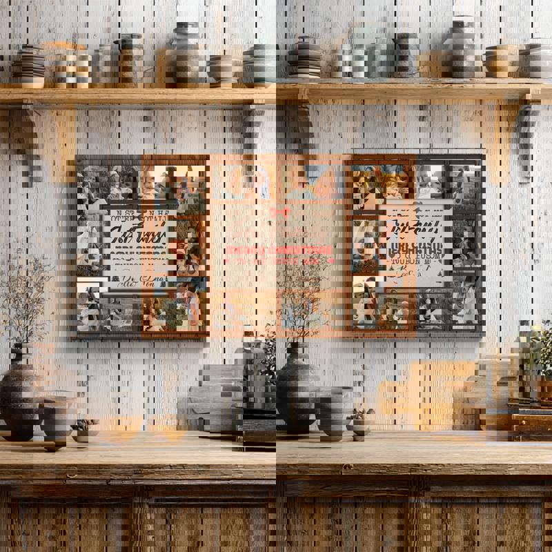 Bonus Mom photo collage canvas in coastal farmhouse style, custom photos and date, thoughtful Mother's Day gift wall art