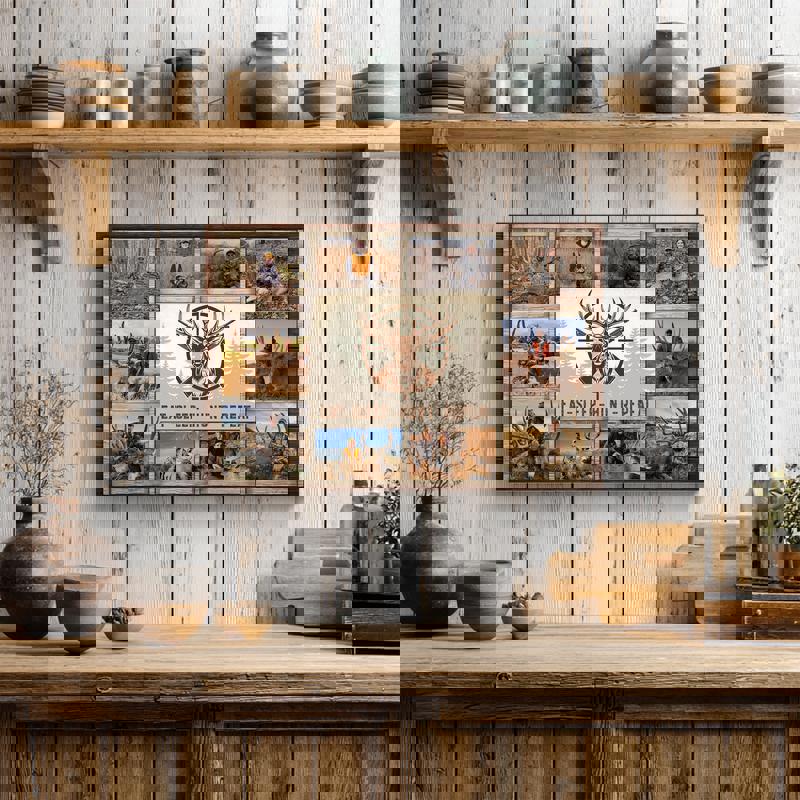 Deer hunting canvas custom photo collage, rustic lodge wall art gift for hunters and outdoorsmen, perfect man cave decor