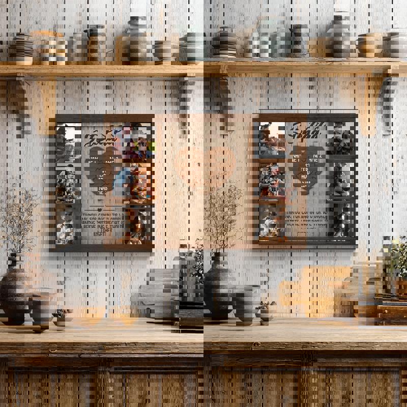 Bonus dad puzzle pieces canvas wall art custom kids’ names, rustic gray barnwood background, portrait, Father’s Day gift