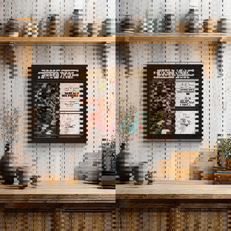 Where We First Met map canvas, rustic farmhouse style, custom names and date beneath city map pin, gift for boyfriend