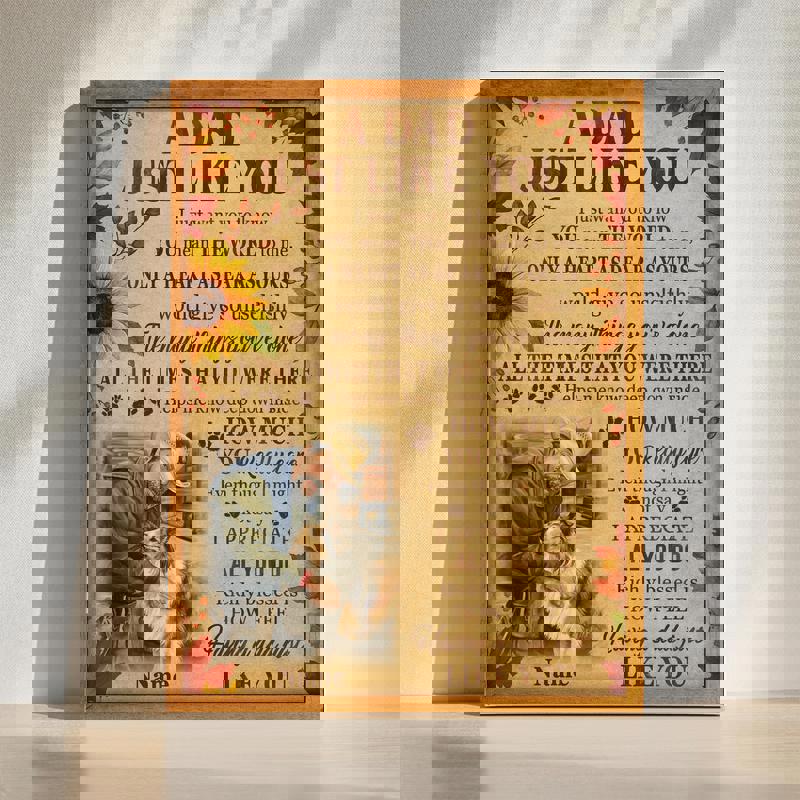 Dog dad custom photo canvas with A Dad Just Like You, rustic farmhouse fall decor in warm tones, meaningful Thanksgiving gift | Familywalldecor