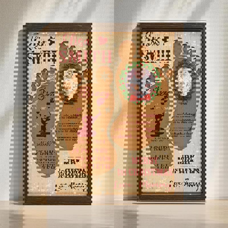 Baby footprints canvas wall art, personalized with photo, name and date, first Christmas gift keepsake for parents | Family Wall Decor