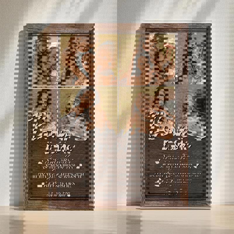 Rustic bonus mom photo collage canvas, personalized with family photos and names, heartfelt Mother’s Day or birthday gift | Familywalldecor