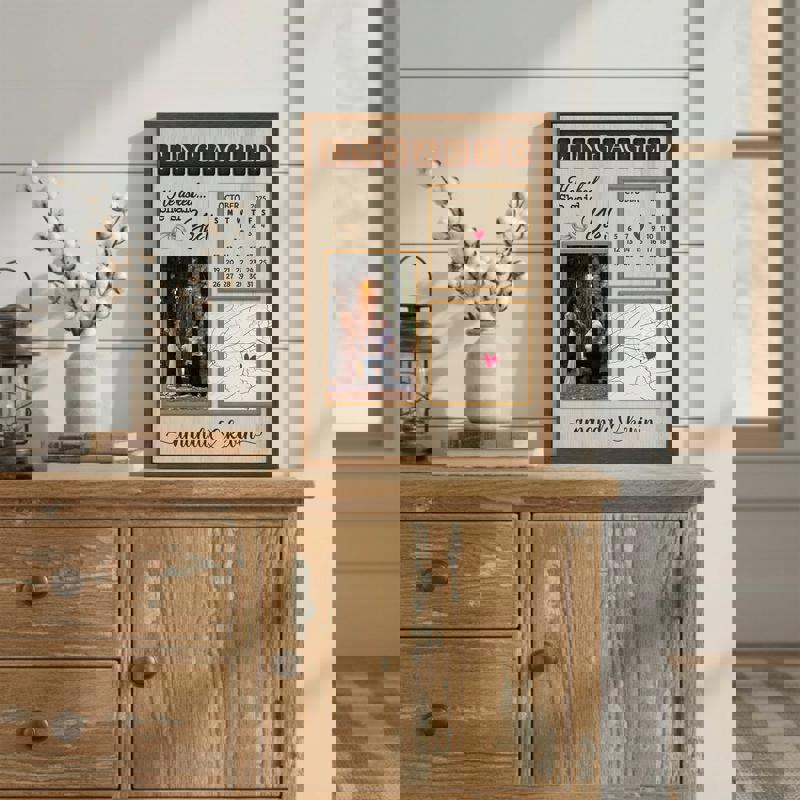 Wedding proposal canvas with custom map and calendar, rustic farmhouse decor, personalized names and date, engagement gift