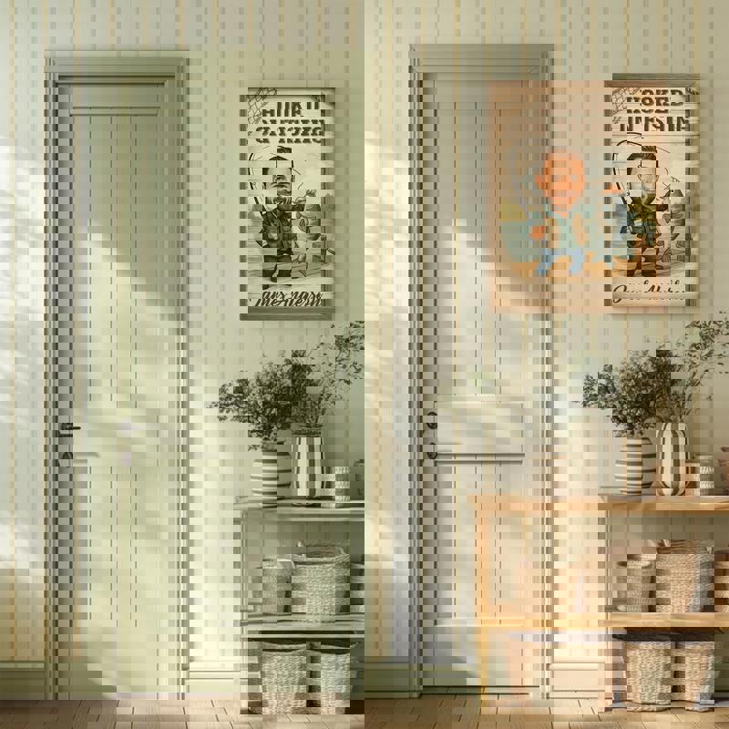 Fishing caricature custom portrait, fly fisherman in waders with rod on river; personalized funny gift for Dad, farmhouse Fishing caricature custom portrait, fly fisherman in waders with rod on river; personalized funny gift for Dad, farmhouse