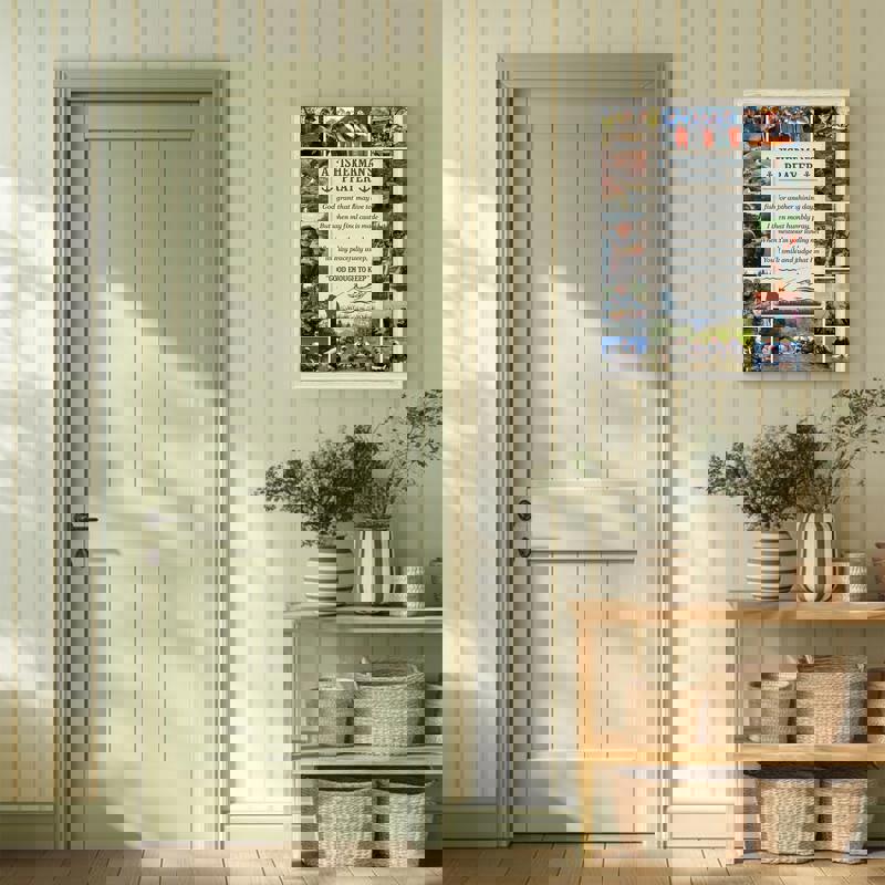 Fisherman’s Prayer photo collage canvas, landscape on weathered wood, prayer script, custom names and anniversary date