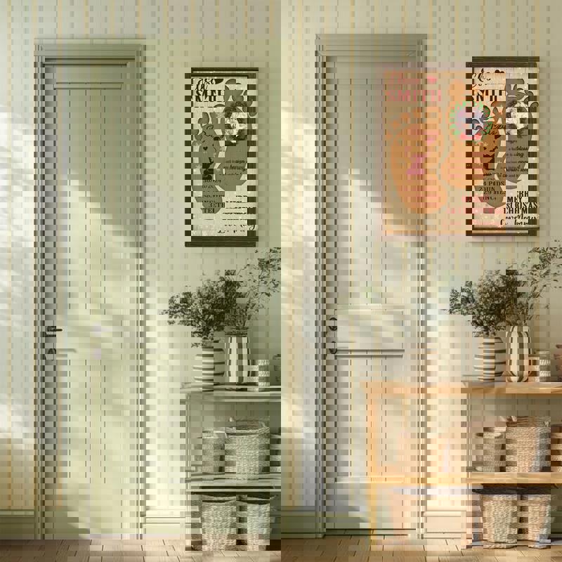 Baby footprints canvas wall art, festive red and green accents, personalized photo, name and date for baby's first Christmas