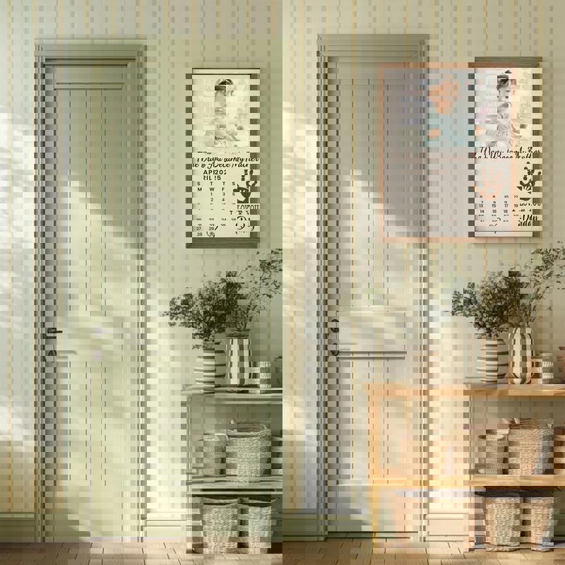 First Father’s Day canvas wall art, landscape, personalized with child’s name and date; thoughtful keepsake for a new father