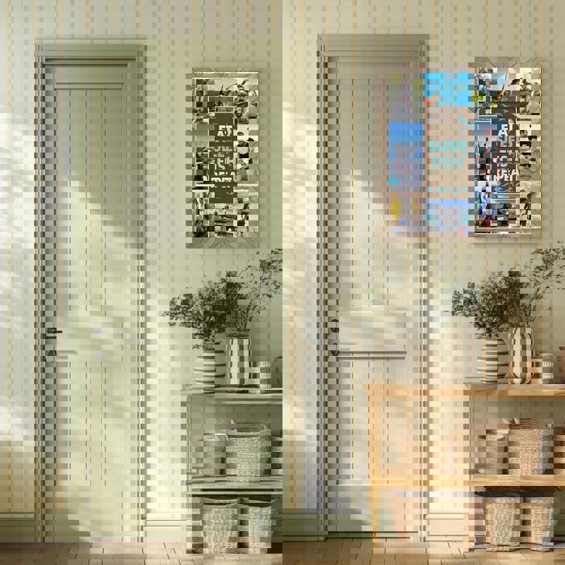 Fishing photo collage canvas wall art for grandpa, personalized with catch photos and names, rustic coastal for a lake house