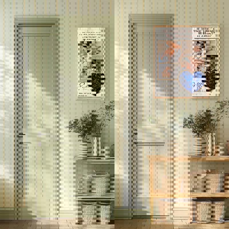 New mom star map canvas, landscape collage of family photos, customized with name and birth details, rustic farmhouse decor