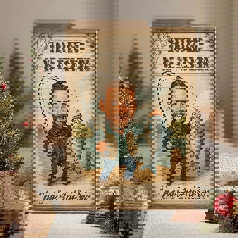 Fisherman caricature portrait with trophy bass catch, rustic farmhouse wall art; personalized fishing gift for husband Fisherman caricature portrait with trophy bass catch, rustic farmhouse wall art; personalized fishing gift for husband