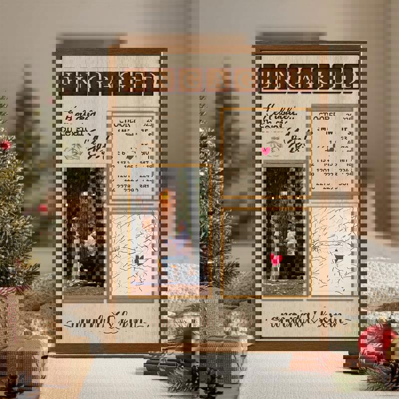 Engagement canvas print custom proposal map with heart marker and calendar date circled, neutral tones, portrait orientation