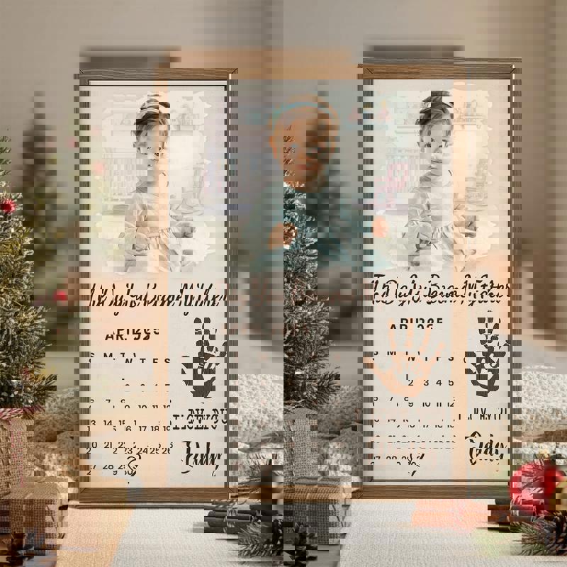 First Father’s Day canvas wall art in minimalist style, personalized with baby name and date; heartfelt gift for new dad