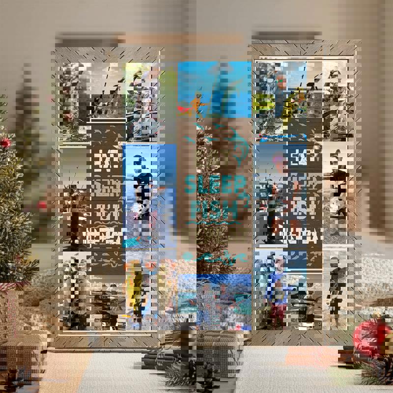 Fishing photo collage canvas wall art, personalized for Father's Day, rustic farmhouse decor for a fisherman dad's man cave