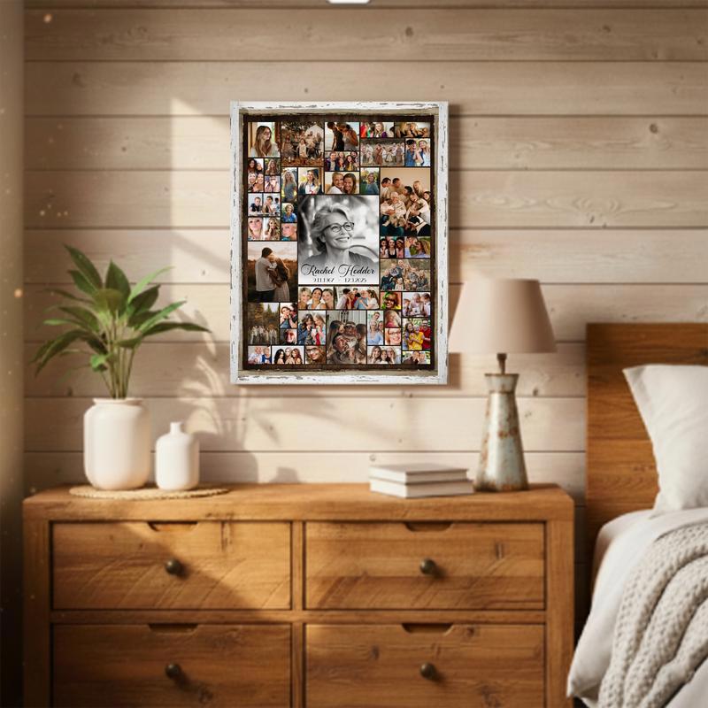 Mom memorial photo collage canvas wall art, minimalist design, custom photos, names and dates, meaningful remembrance gift