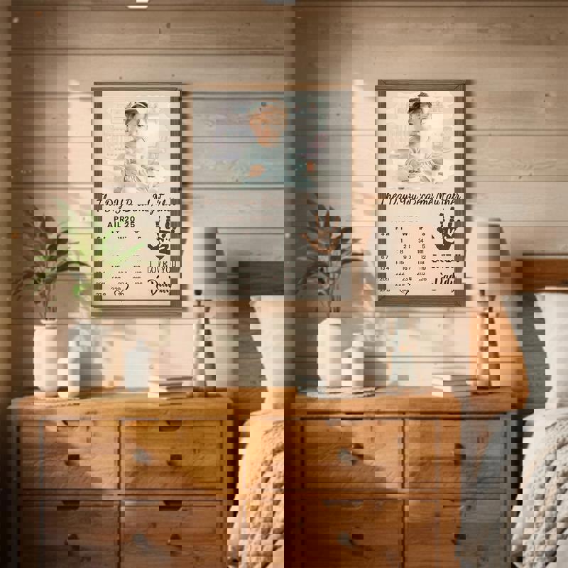 First Father’s Day canvas wall art, “The Day You Became My Daddy” design, custom name and date, keepsake for new dad