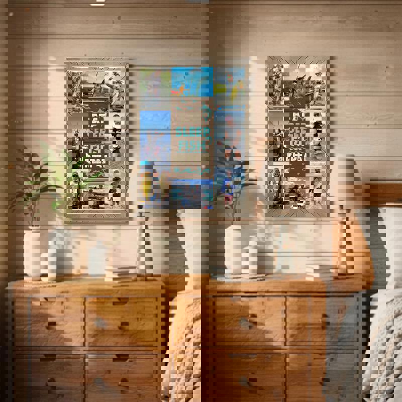 Fishing photo collage canvas wall art, custom photos and names, coastal farmhouse look, birthday gift for a fisherman husband