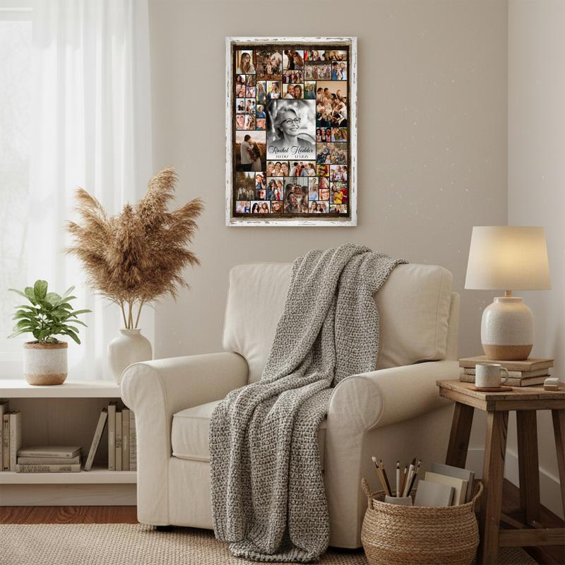 Mom memorial photo collage canvas wall art in landscape, personalized with photos, condolence gift for family