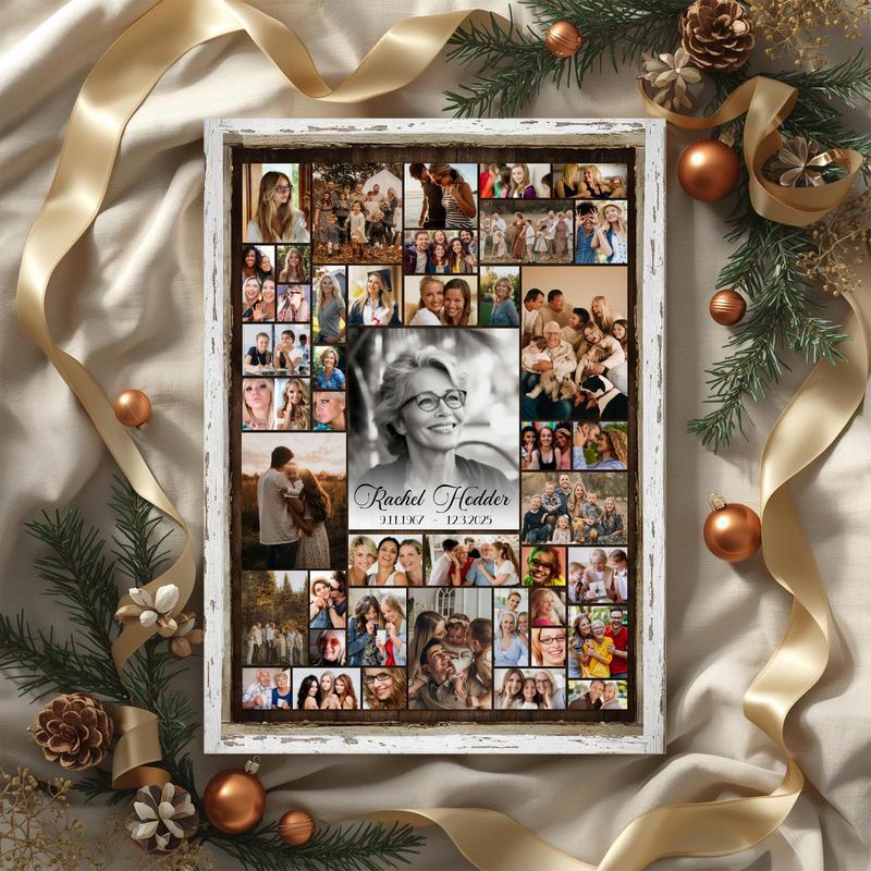 Mom memorial photo collage canvas wall art, celebration of life tribute, custom photos and name, thoughtful bereavement gift