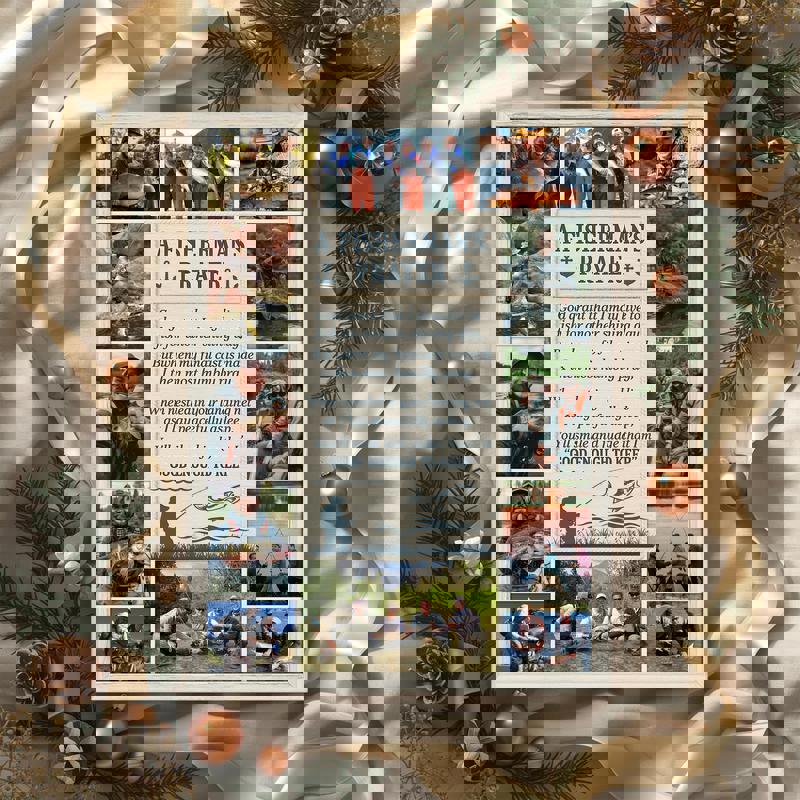 Fisherman’s Prayer photo collage canvas in black-and-white, custom message and photos, retirement gift for him