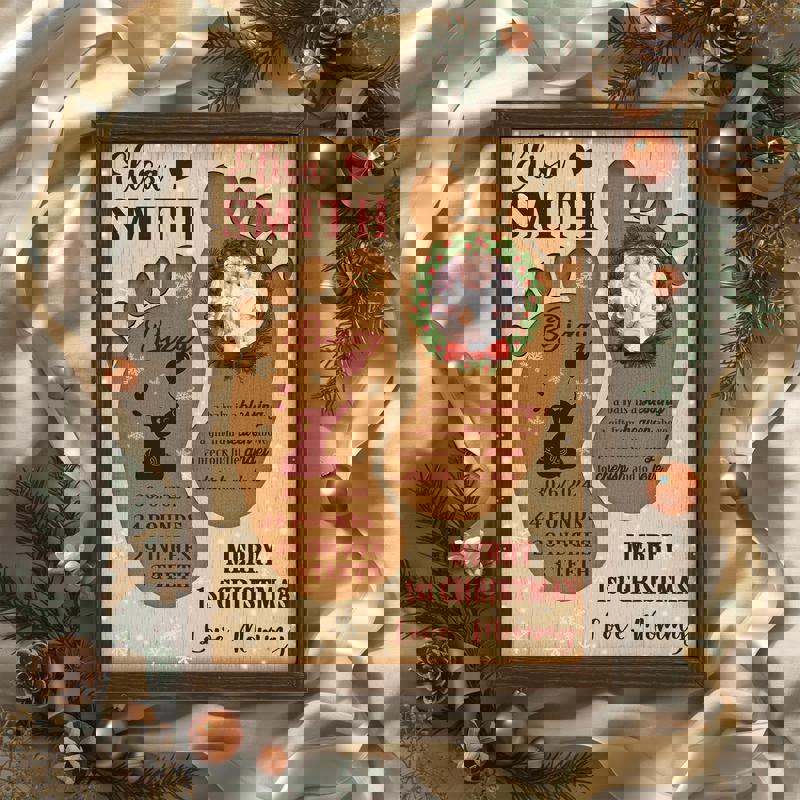 Baby footprints canvas wall art with forest green accents, custom photo, first holiday keepsake gift for new mom and dad