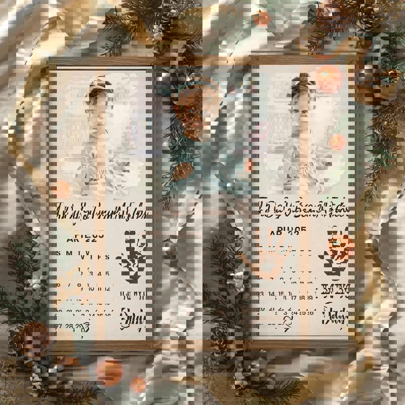 First Father’s Day canvas wall art gift, customized with baby name and date, touching “The Day You Became My Daddy” decor