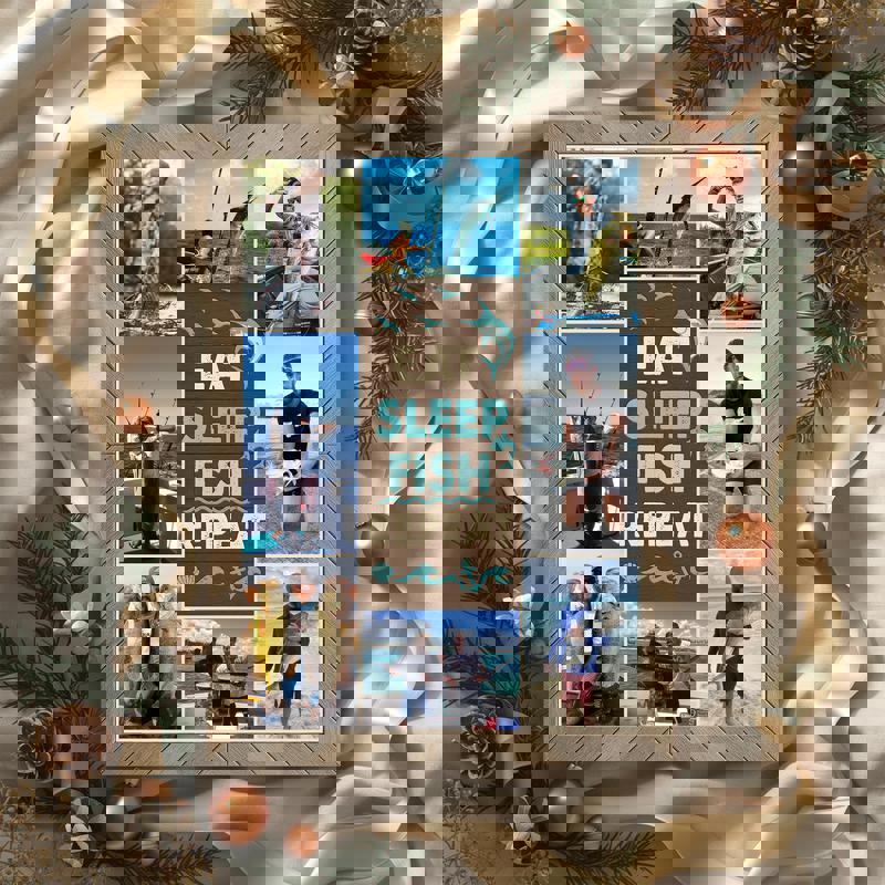 Fishing photo collage canvas wall art, custom gift for a fisherman, rustic farmhouse decor for a lake cabin or man cave