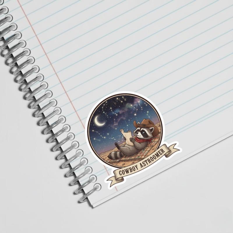 Cowboy Raccoon Star Map Gazer Sticker