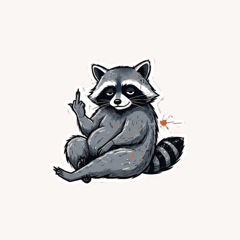 Black Raccoon Middle Finger (2) Sticker - Raccsy