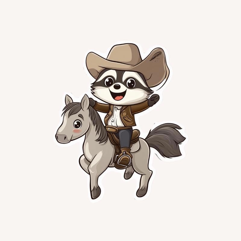 Cowboy Raccoon Riding a Horse Sticker - Raccsy
