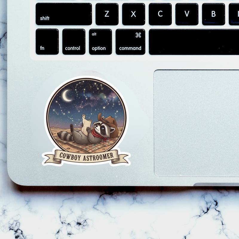 Cowboy Raccoon Star Map Gazer Sticker