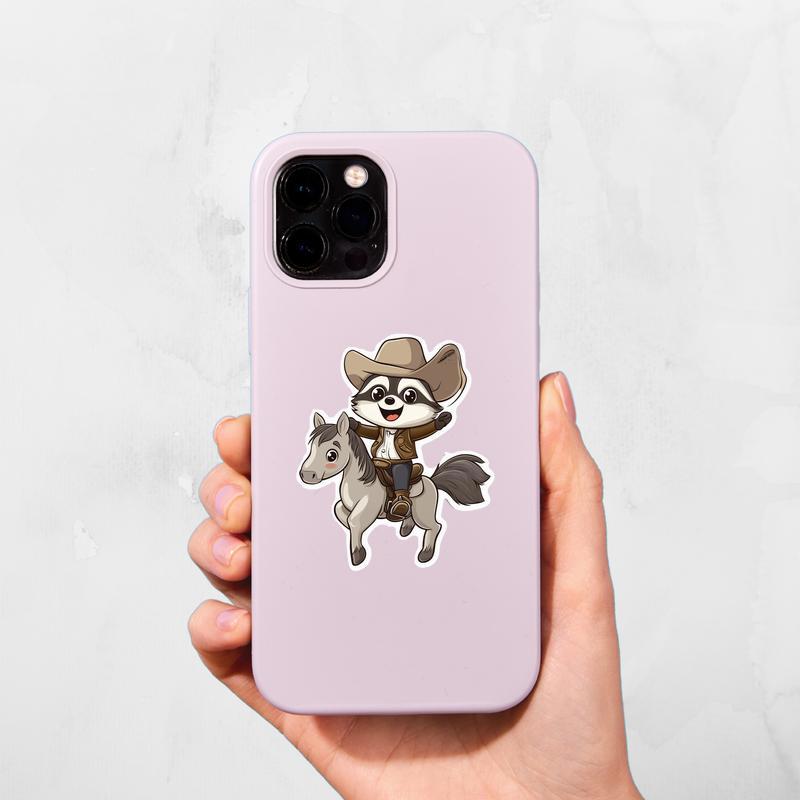 Cowboy Raccoon Riding a Horse Sticker