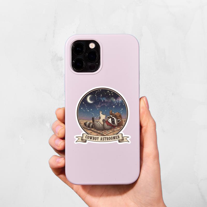 Cowboy Raccoon Star Map Gazer Sticker