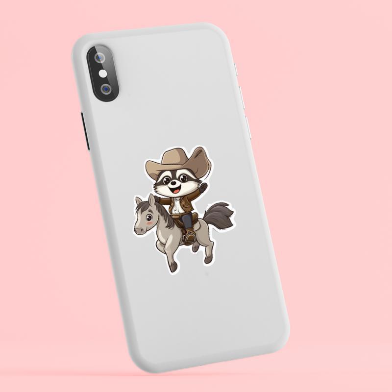 Cowboy Raccoon Riding a Horse Sticker