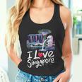 「I Loveingapore Citykyline」とマーライオンのデザイン。 タンクトップ