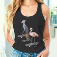 ハシビロコウ フラミンゴ スケートボード 鳥 動物 図 バードウォッチング 贈り物 鳥類学者 生物学者 自然科学 タンクトップ