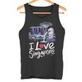 「I Loveingapore Citykyline」とマーライオンのデザイン。 タンクトップ
