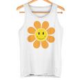 オレンジ70年代レトロファンキーフラワー、イエロースマイルフェイス タンクトップ