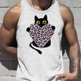ピンクのヒョウ柄ハートを持つ黒猫 タンクトップ 彼への贈り物