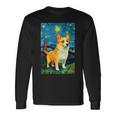 ゴッホ動物アート 動物愛好家のためのかわいいコーギー犬 長袖Tシャツ ギフトのアイデア
