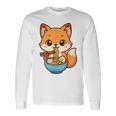 かわいいキツネを食べるラーメンかわいい動物アート 長袖Tシャツ ギフトのアイデア