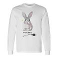やってませんうさぎ 「I Didn't Do It」 いたずらウサギ 電源コード 面白いデザイン 黒文字 長袖Tシャツ ギフトのアイデア