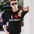 I Love Electricity ハート 電気技師ユーティリティ電気 長袖Tシャツ 彼への贈り物